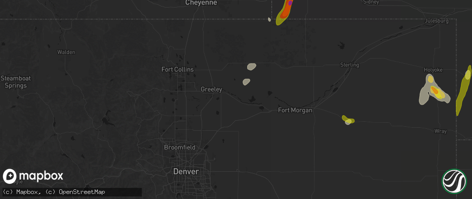 Hail map in Kersey, CO on May 30, 2026