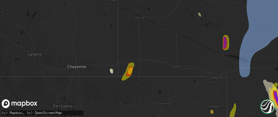 Hail map in Kimball, NE on May 30, 2026