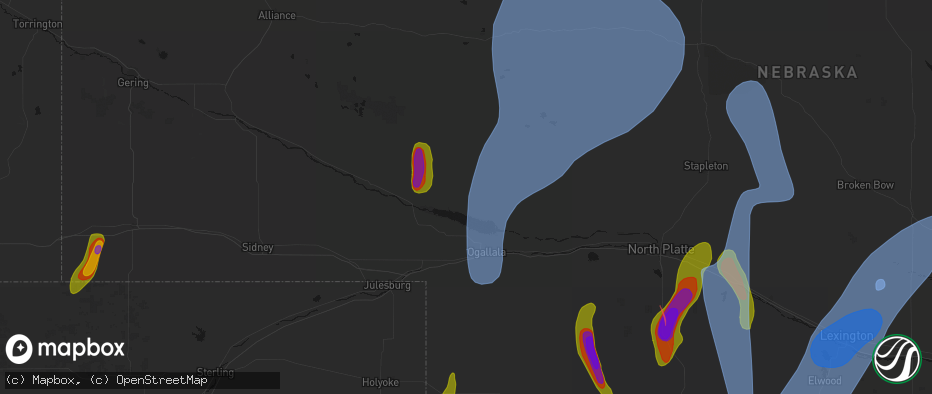 Hail map in Lemoyne, NE on May 30, 2026