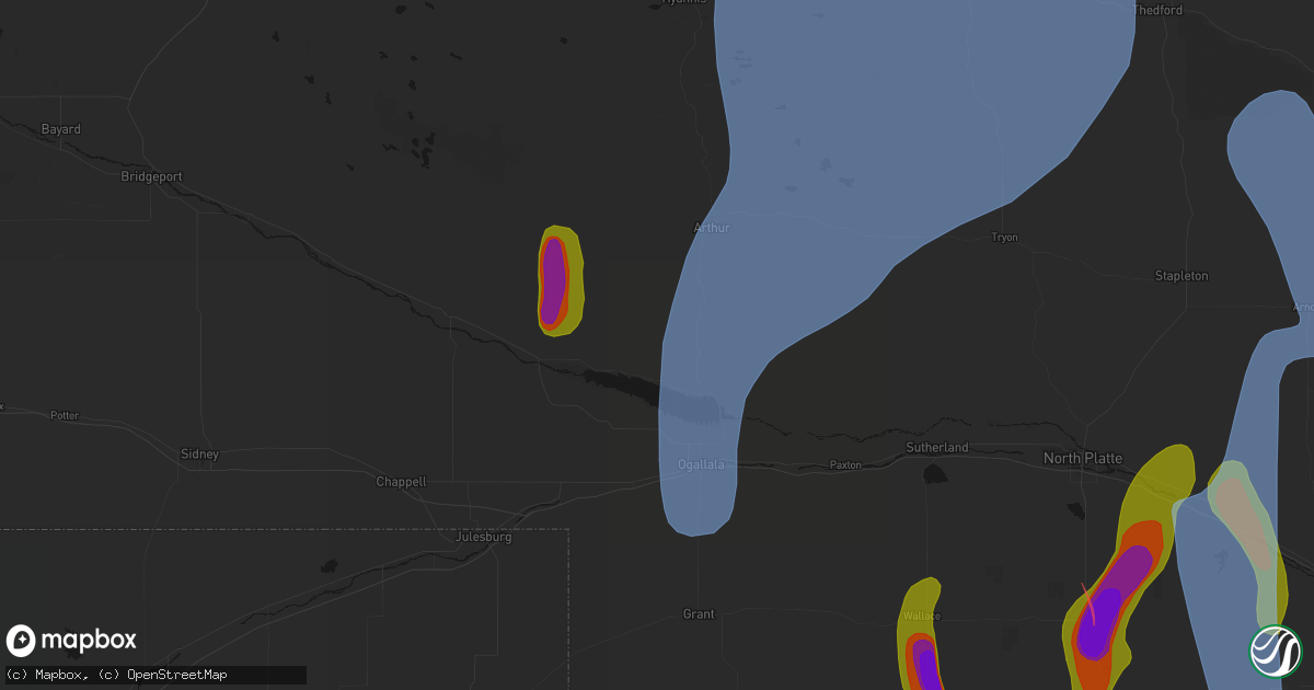 Hail map in Lemoyne, NE on May 30, 2026