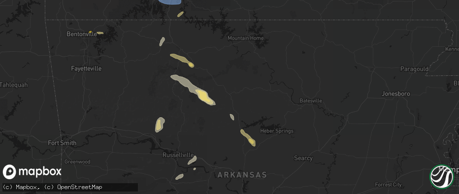 Hail map in Leslie, AR on May 30, 2026