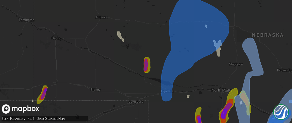 Hail map in Lewellen, NE on May 30, 2026