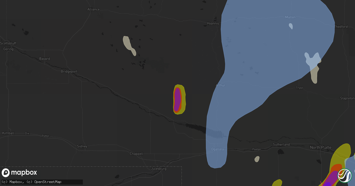 Hail map in Lewellen, NE on May 30, 2026