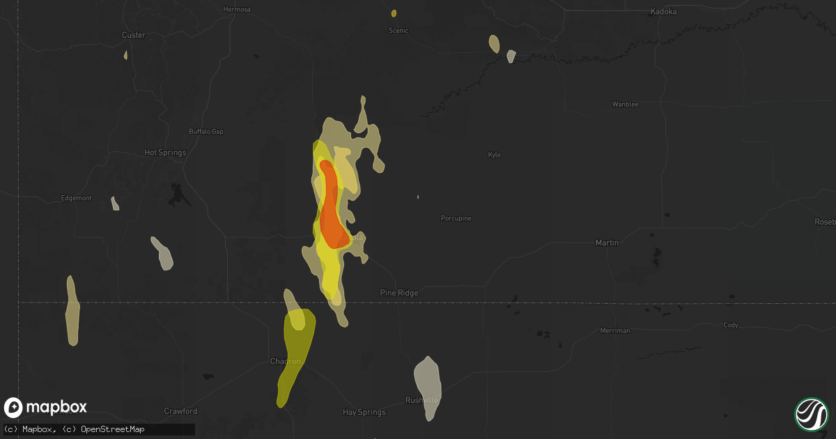 Hail map in Manderson, SD on May 30, 2026