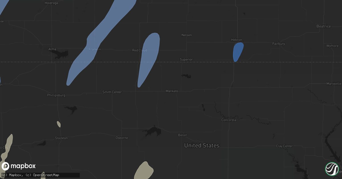 Hail map in Mankato, KS on May 30, 2026