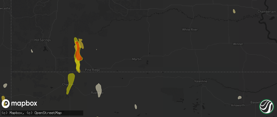 Hail map in Martin, SD on May 30, 2026