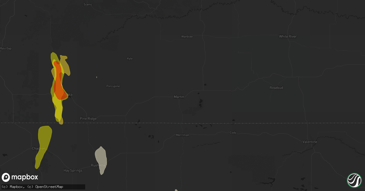 Hail map in Martin, SD on May 30, 2026
