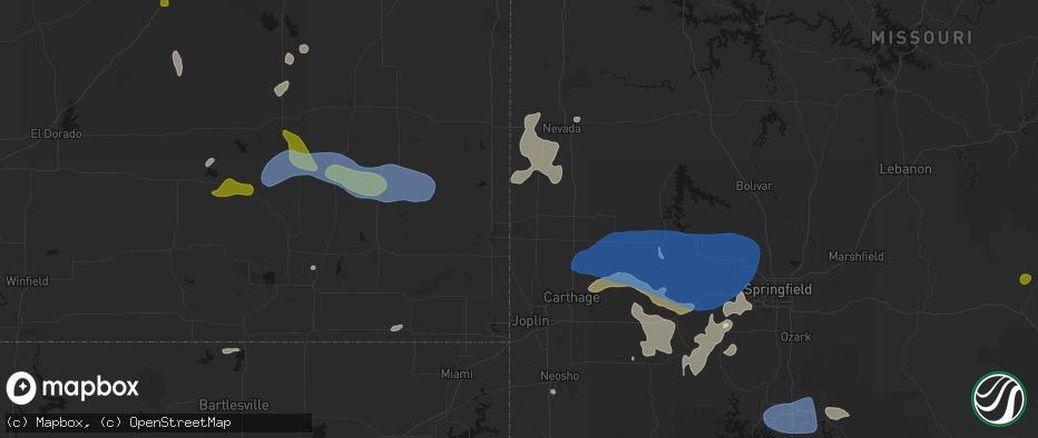Hail map in Mindenmines, MO on May 30, 2026