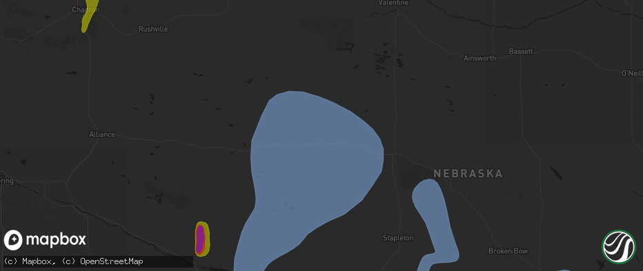 Hail map in Mullen, NE on May 30, 2026