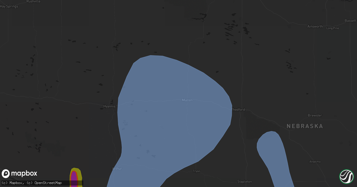 Hail map in Mullen, NE on May 30, 2026