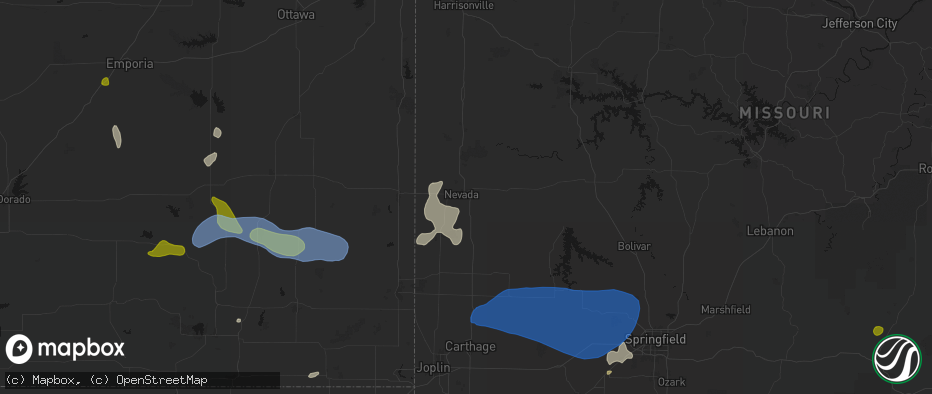 Hail map in Nevada, MO on May 30, 2026