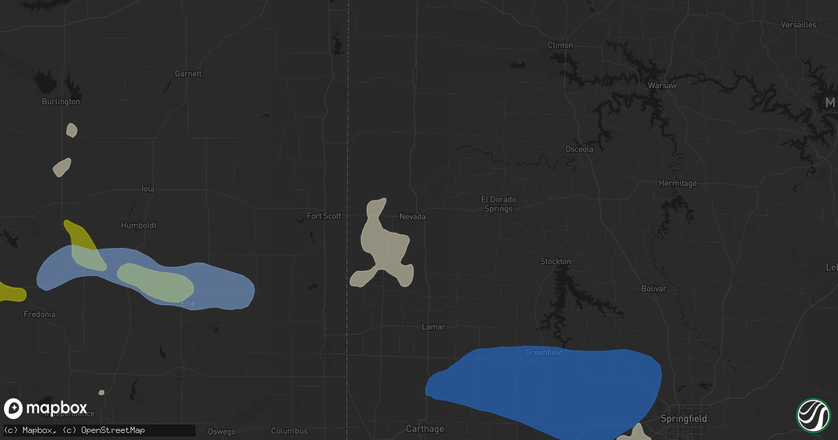 Hail map in Nevada, MO on May 30, 2026