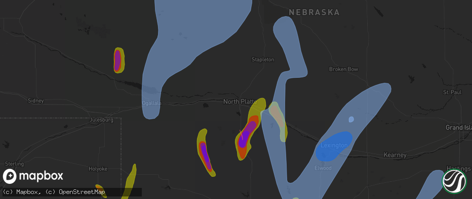 Hail map in North Platte, NE on May 30, 2026