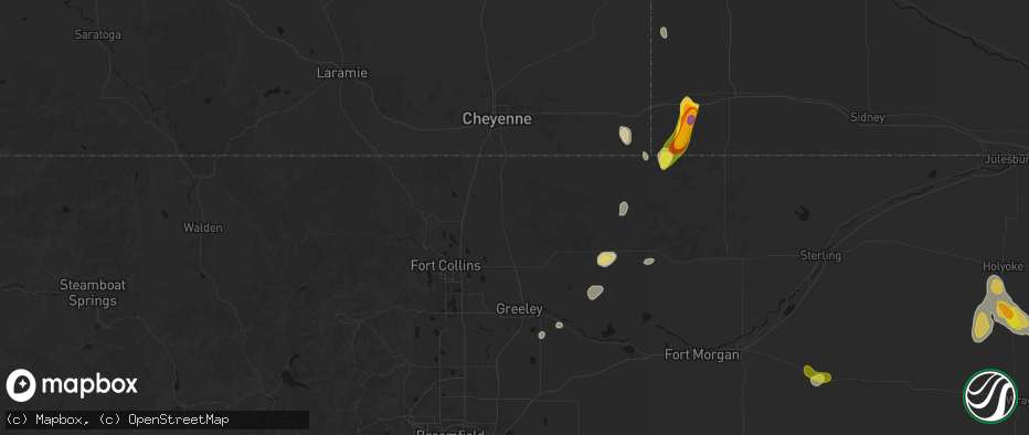 Hail map in Nunn, CO on May 30, 2026