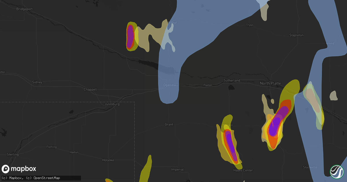 Hail map in Ogallala, NE on May 30, 2026