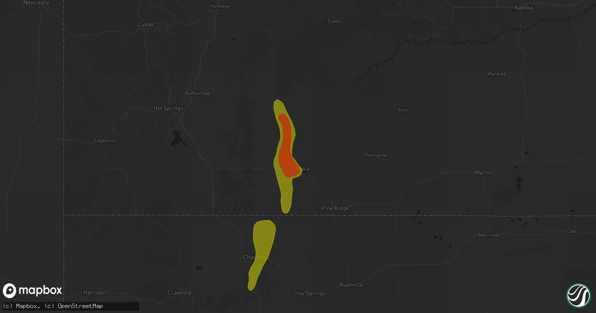 Hail map in Oglala, SD on May 30, 2026