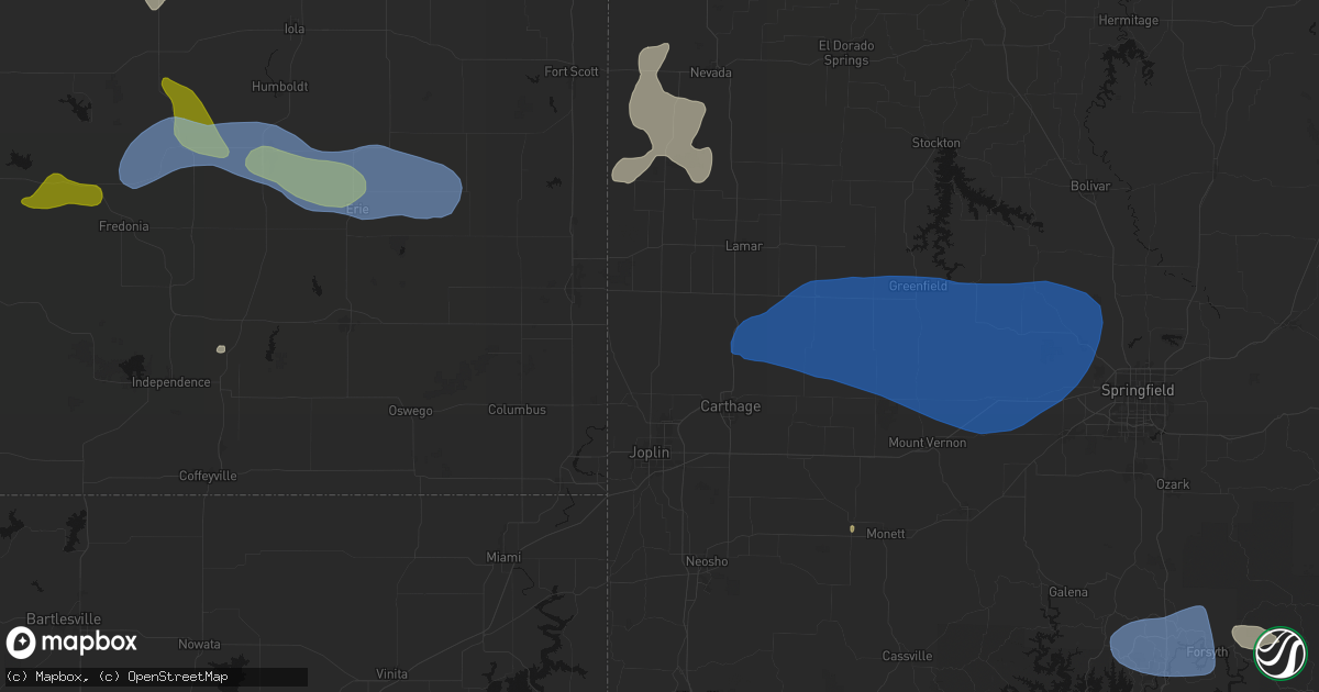 Hail map in Oronogo, MO on May 30, 2026