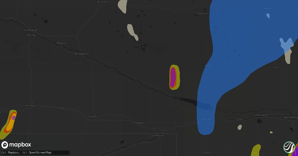 Hail map in Oshkosh, NE on May 30, 2026
