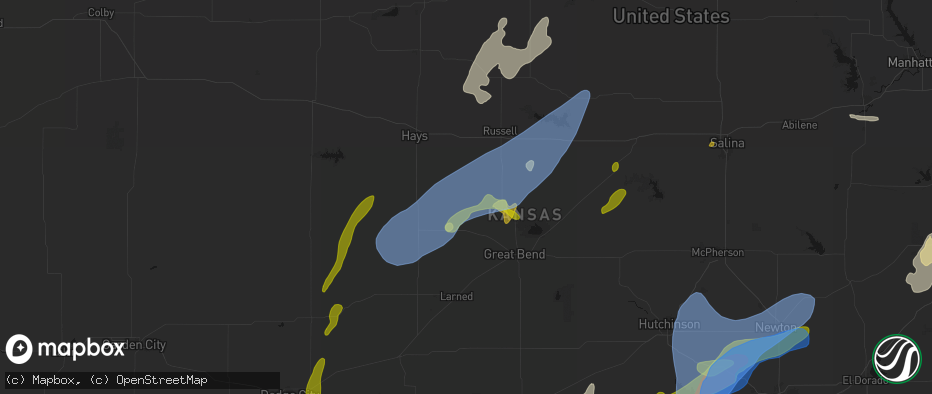 Hail map in Otis, KS on May 30, 2026