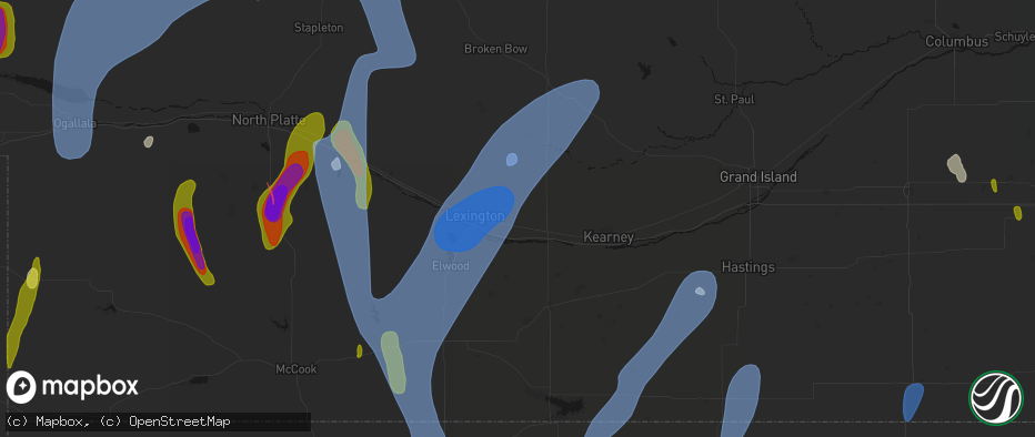 Hail map in Overton, NE on May 30, 2026