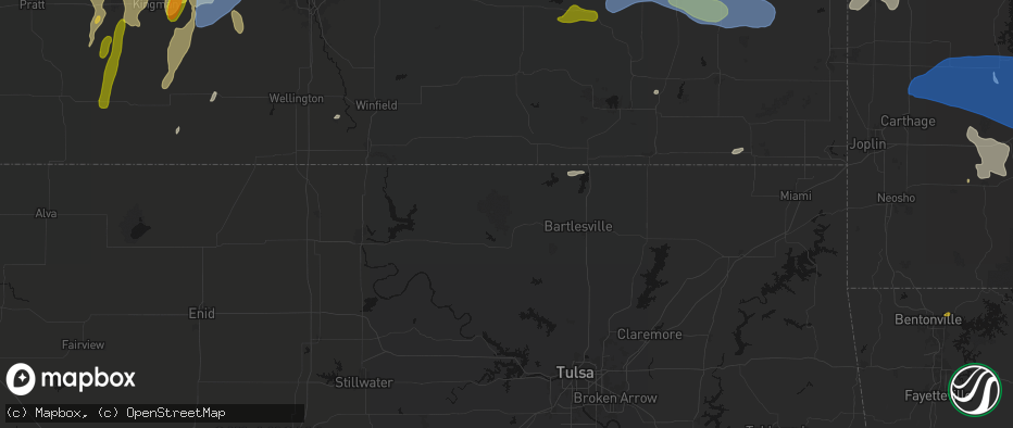 Hail map in Pawhuska, OK on May 30, 2026