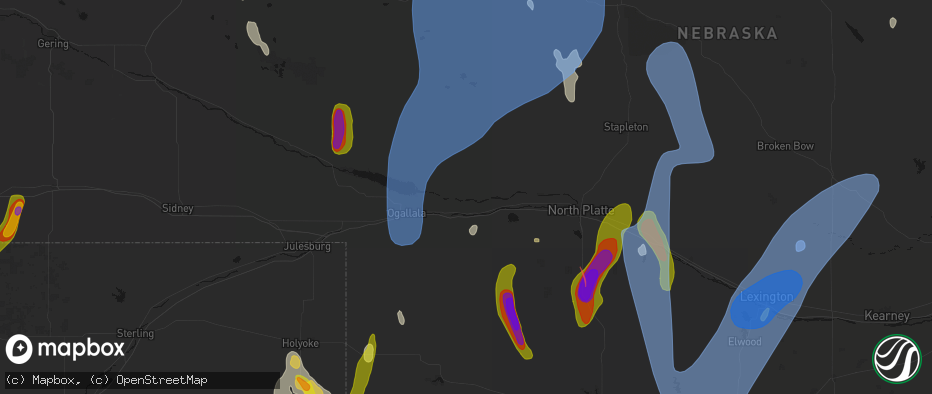 Hail map in Paxton, NE on May 30, 2026
