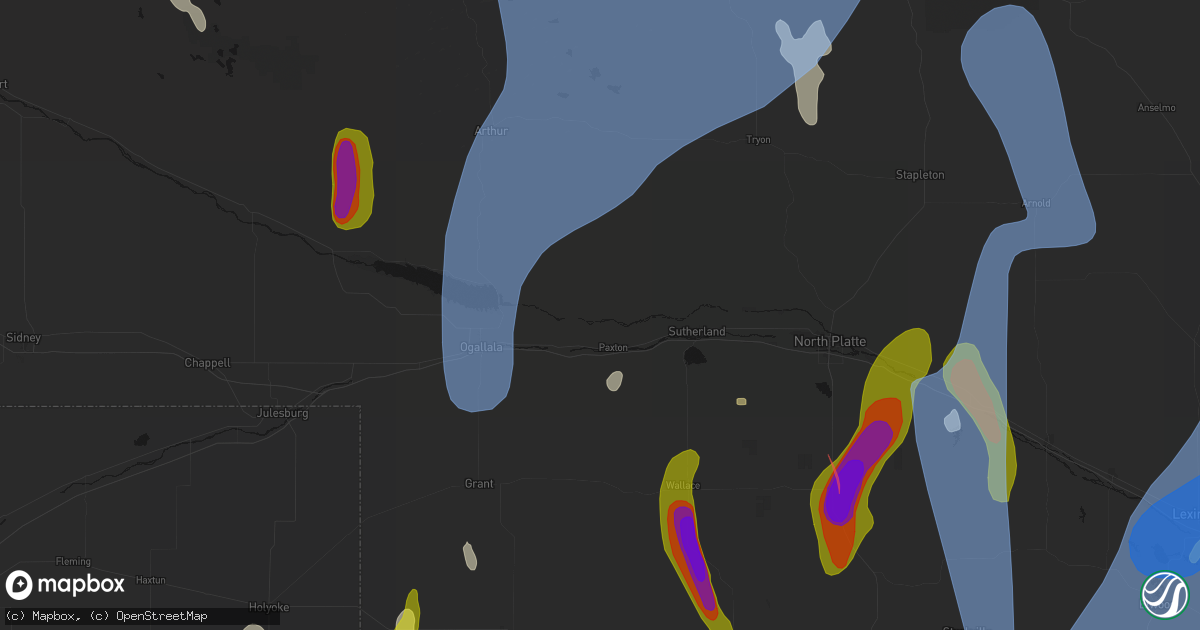 Hail map in Paxton, NE on May 30, 2026