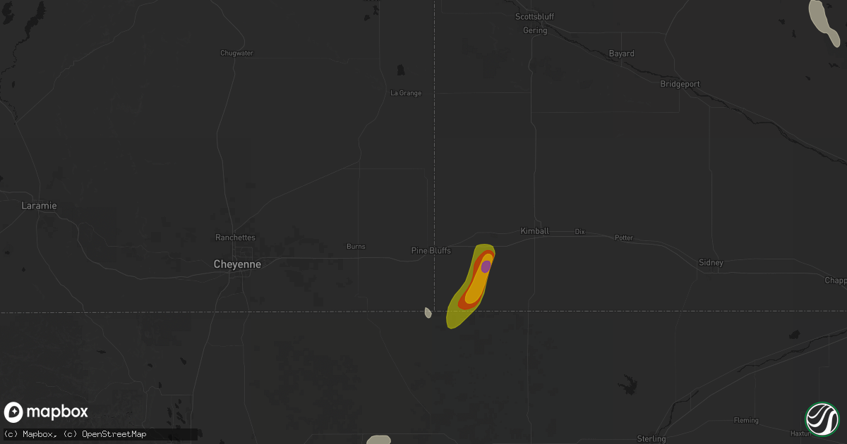 Hail map in Pine Bluffs, WY on May 30, 2026