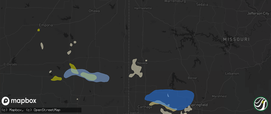 Hail map in Richards, MO on May 30, 2026