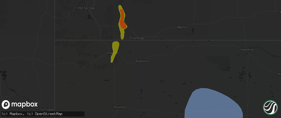 Hail map in Rushville, NE on May 30, 2026