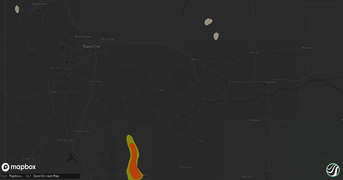 Hail map in Scenic, SD on May 30, 2026