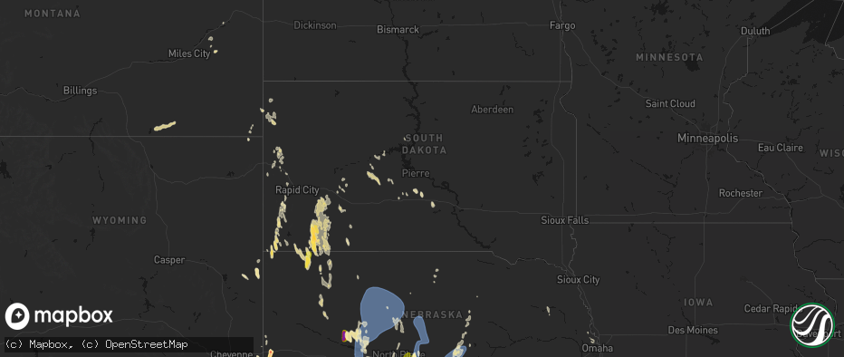 Hail map in South Dakota on May 30, 2026