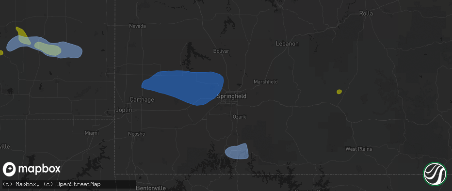 Hail map in Springfield, MO on May 30, 2026
