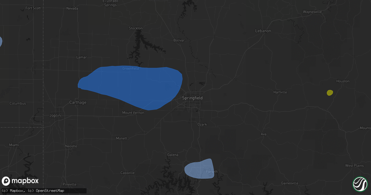 Hail map in Springfield, MO on May 30, 2026