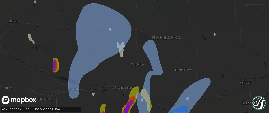 Hail map in Stapleton, NE on May 30, 2026