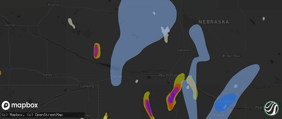 Hail map in Sutherland, NE on May 30, 2026