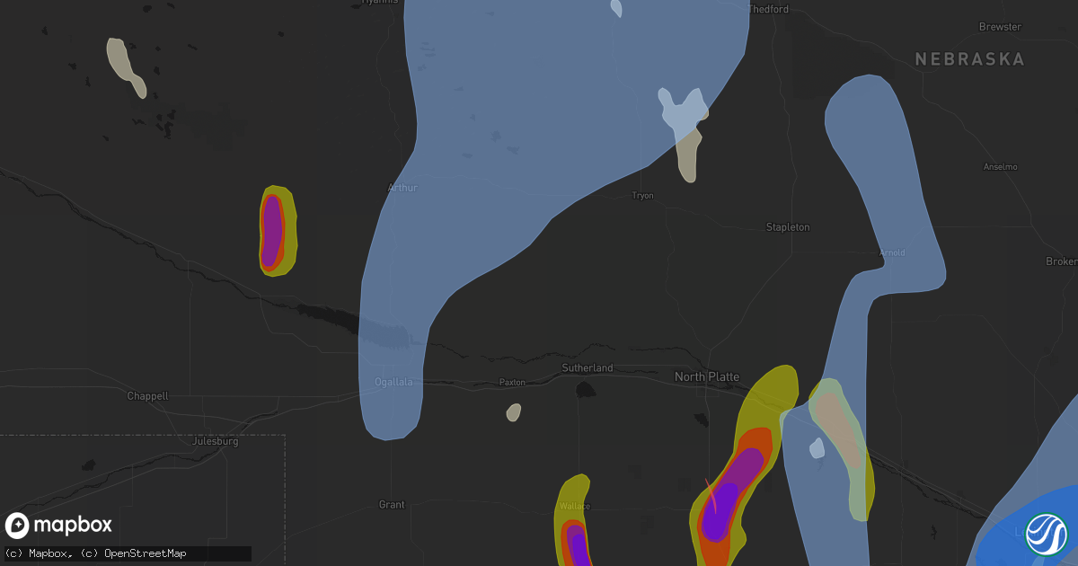 Hail map in Sutherland, NE on May 30, 2026