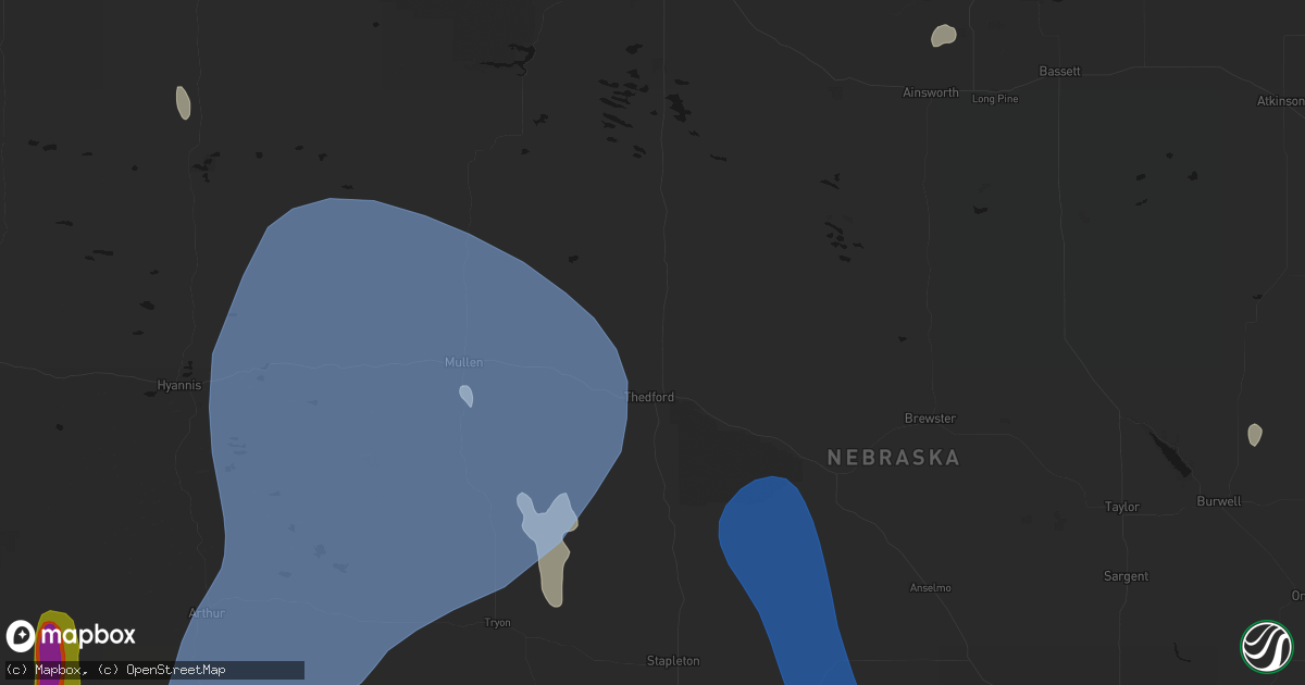 Hail map in Thedford, NE on May 30, 2026