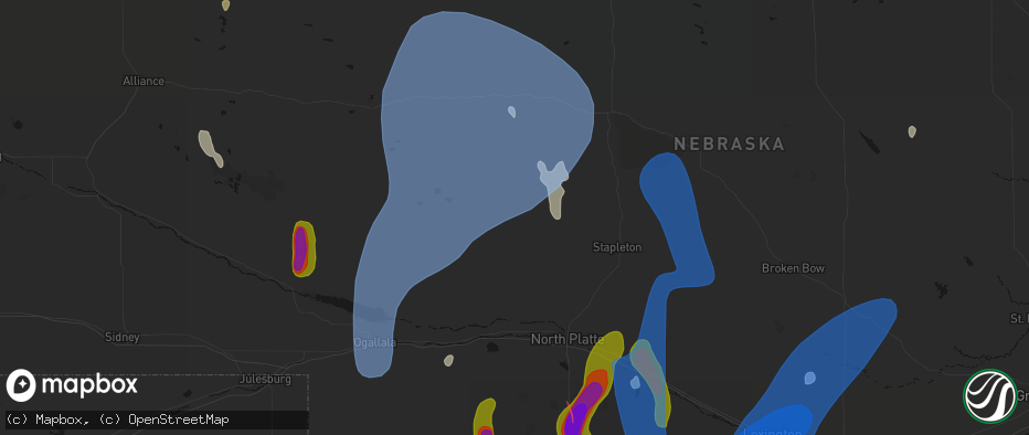 Hail map in Tryon, NE on May 30, 2026