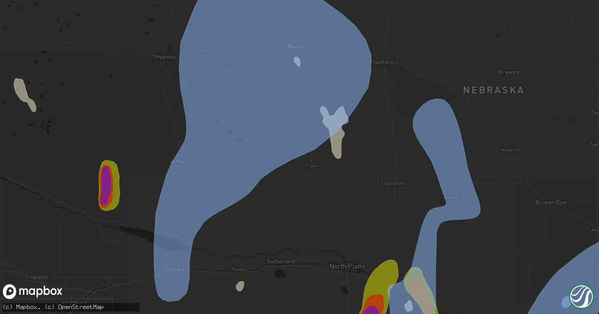 Hail map in Tryon, NE on May 30, 2026