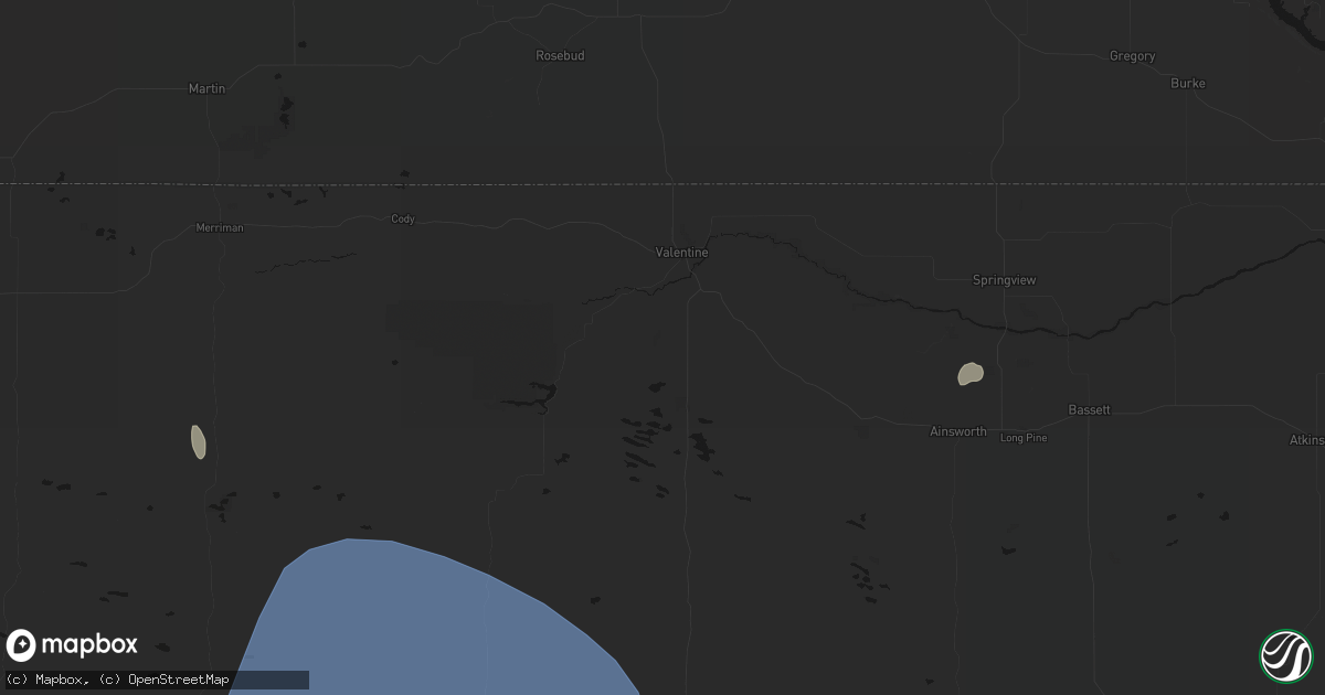 Hail map in Valentine, NE on May 30, 2026