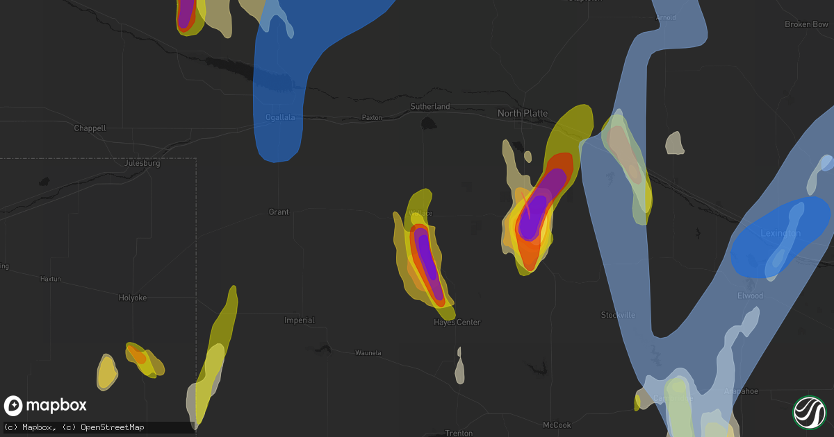 Hail map in Wallace, NE on May 30, 2026