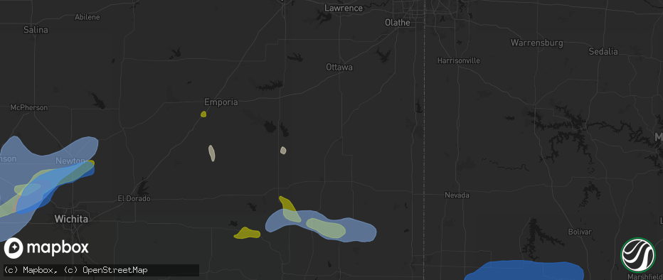 Hail map in Welda, KS on May 30, 2026