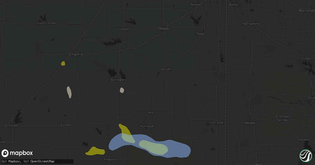 Hail map in Welda, KS on May 30, 2026