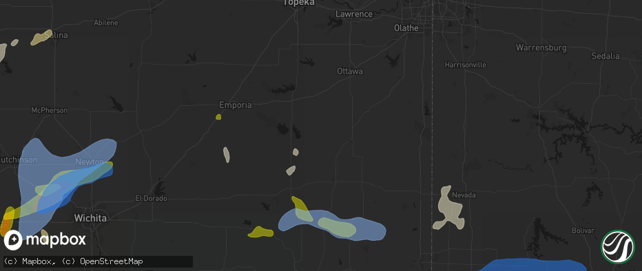 Hail map in Westphalia, KS on May 30, 2026