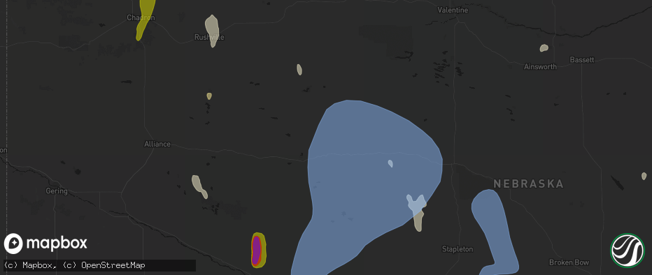 Hail map in Whitman, NE on May 30, 2026