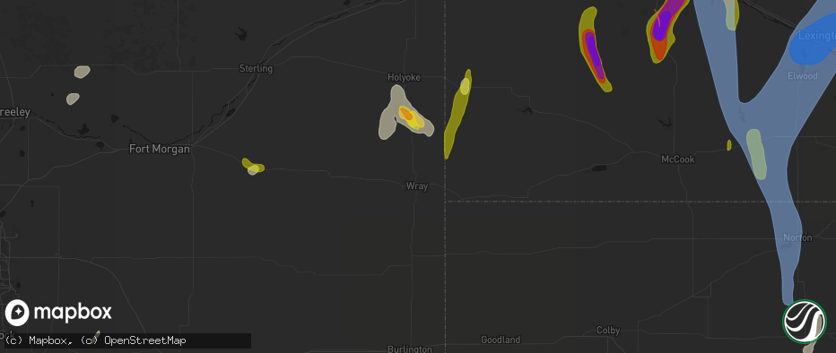 Hail map in Wray, CO on May 30, 2026