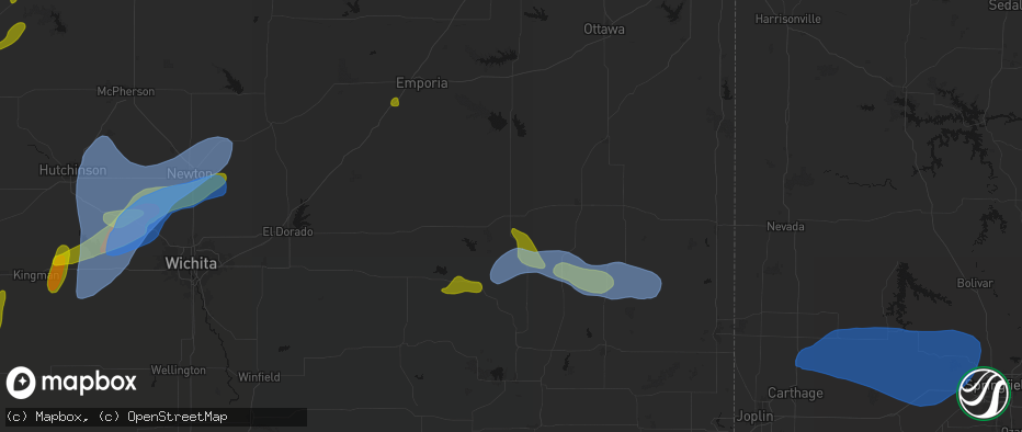 Hail map in Yates Center, KS on May 30, 2026