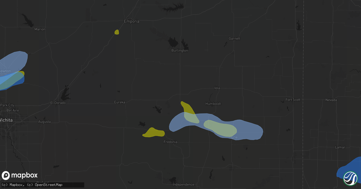Hail map in Yates Center, KS on May 30, 2026