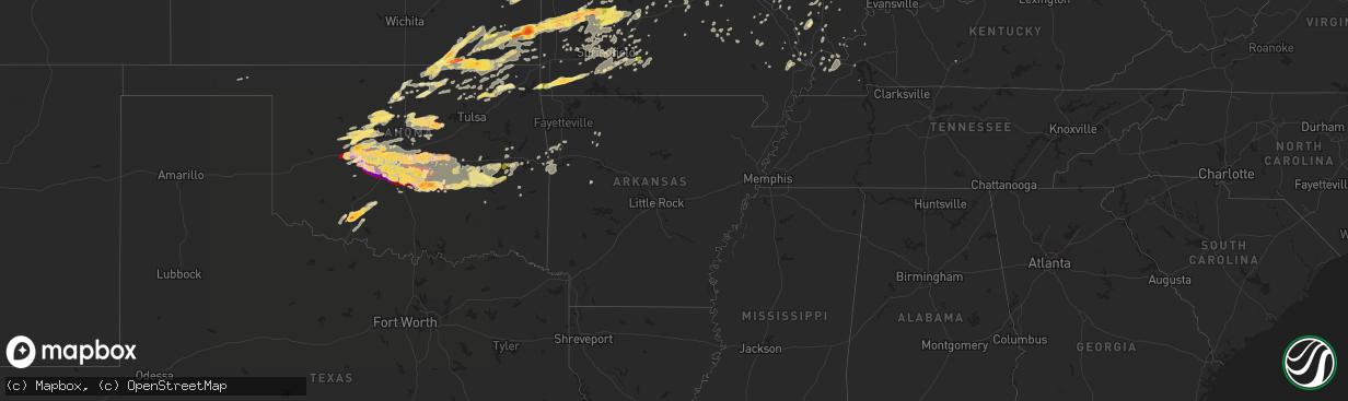 Hail map in Arkansas on May 31, 2013